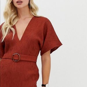 Kimono sleeve midi dress with faux tortoise buckle
